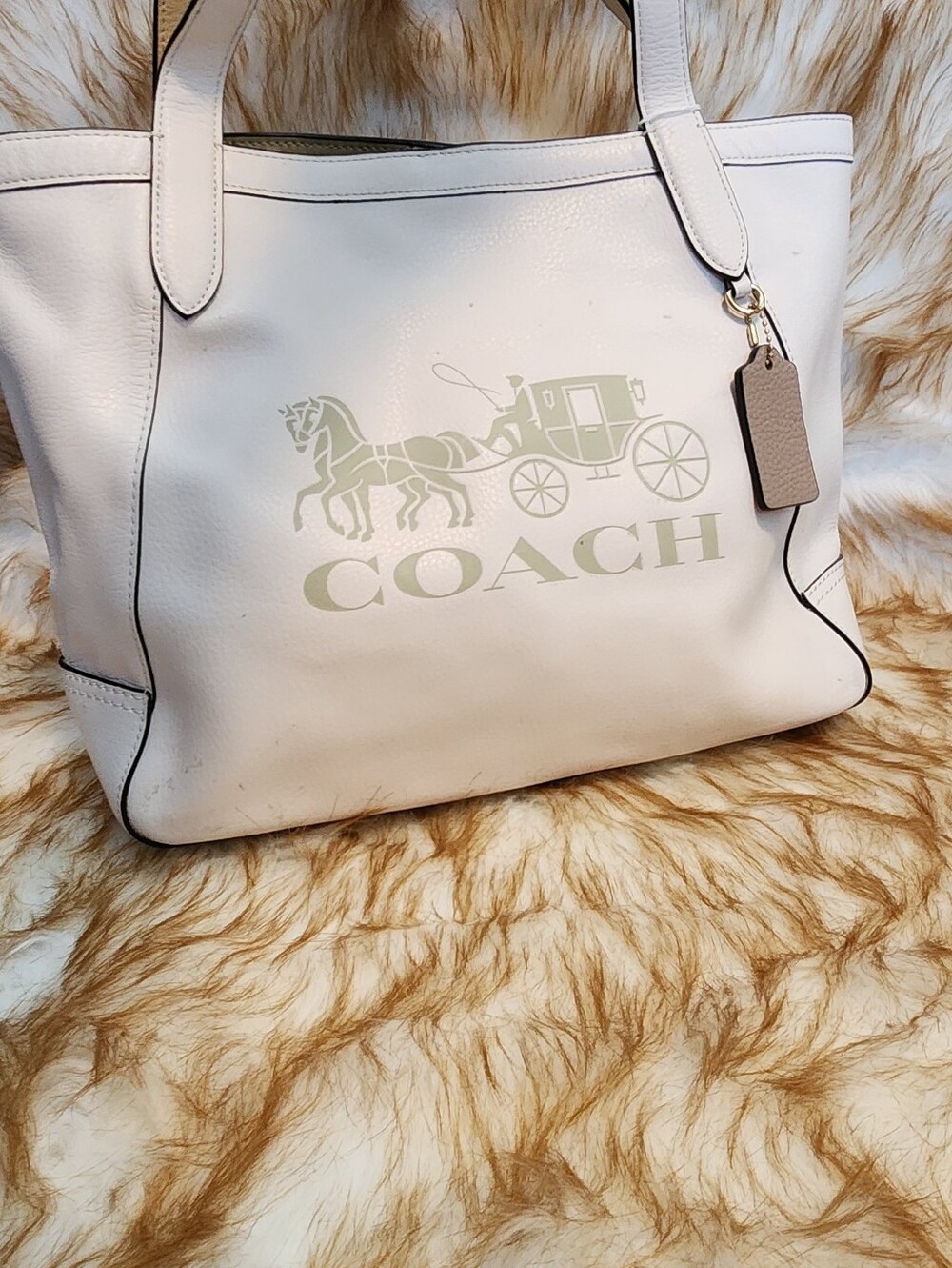 Coach White Leather Logo Tote Bag